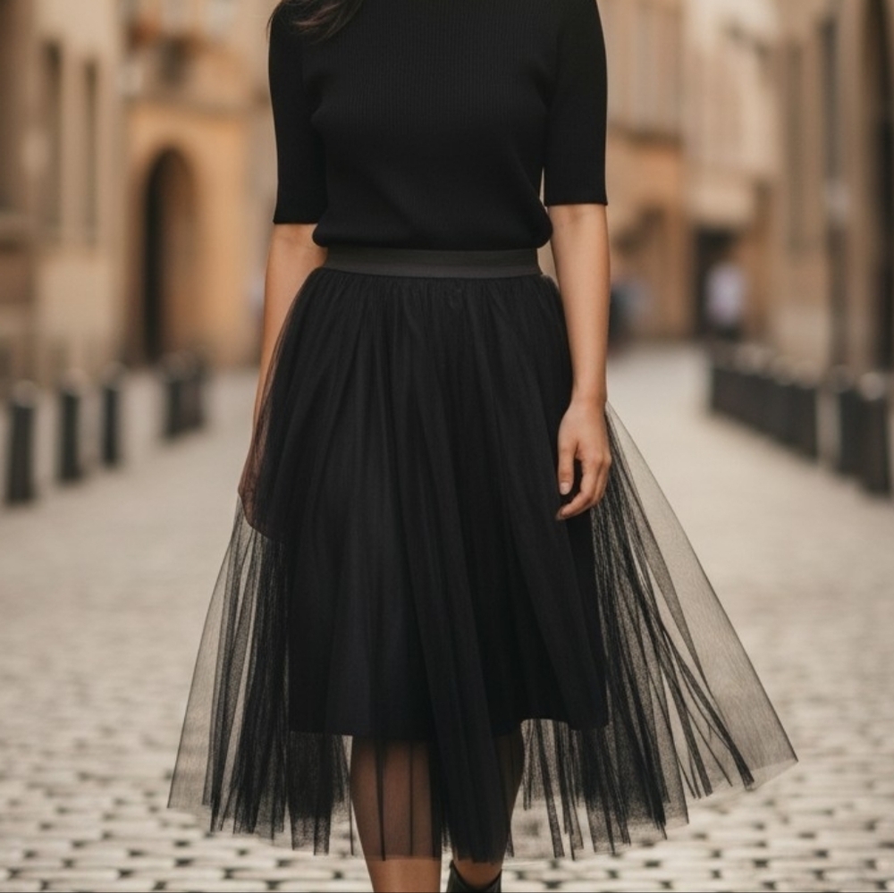 Elegant Black Tulle Skirt